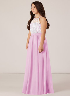 Azazie Fahari Junior Vestido de Rosa Caramelo de Gasa de Corte en A con Encaje image4