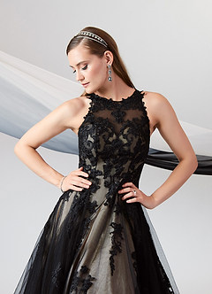 Azazie Melrose Wedding Dresses Black Champagne A-Line Sweetheart Lace Tulle Dress image7