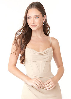 Azazie Mai Robes de demoiselle d'honneur Robe Fourreau en Mousseline de soie Plissée Albâtre Blanc image5