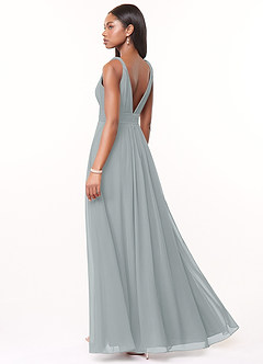 Azazie Maren Vestidos de damas de honor Vestido de Gris Delfín de Gasa de Corte En A con Plisado image4