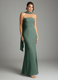 Azazie Saylor Abiti da Damigella Abito Sirena in Chiffon Senza Cinturino Muschio Marino image1