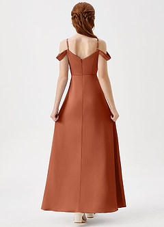 Azazie Ocean Junior Cedar Rose A-Line Off the Shoulder Stretch Satin Dress image2