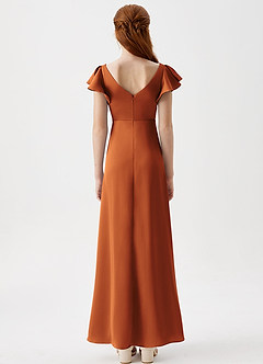 Azazie Omari Junior Cinnamon A-Line Pleated Stretch Satin Dress image7