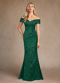 Azazie Canton Abiti per la Madre della Sposa Abito Sirena in Burnout Floreale a Spalla Scoperta Smeraldo image1