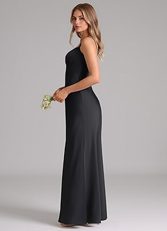 Azazie Suttona Bridesmaid Dresses Black A-Line Pleated Stretch Satin Dress image5
