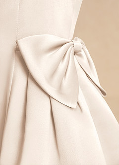 Azazie Macaroon Flower Girl Dresses White Alabaster Ball-Gown Bow Matte Satin Dress image6