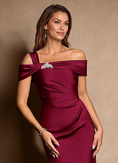 Azazie Altonia vestidos de madre de la novia Vestido de Borgoña de Satén Elástico de Sirena con Vestidos sin tirantes image8