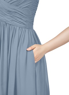 Azazie Angie Bridesmaid Dresses Dusty Blue A-Line Corset Chiffon Dress image10