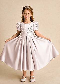 Azazie Miriam Flower Girl Dresses Rose Petal Ball-Gown Pleated Matte Satin Dress image5
