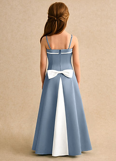 Azazie Izel Junior Formal Flower Girl Dresses Ivory Dusty Blue A-Line Pleated Matte Satin Dress image4