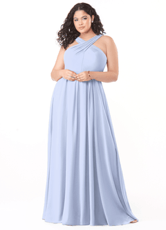 Azazie Dixie Bridesmaid Dresses Ice A-Line Halter Pleated Chiffon Dress image7