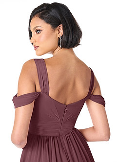 Azazie Lianne Bridesmaid Dresses Sangria A-Line Off the Shoulder Chiffon Dress image6