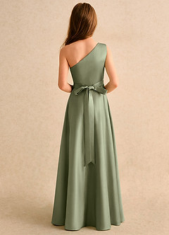 Azazie Puddles Junior Formal Flower Girl Dresses Pistachio A-Line One Shoulder Matte Satin Dress image3