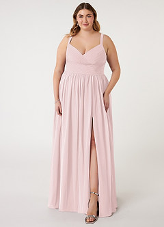 Azazie Chanel Bridesmaid Dresses Blushing Pink A-Line Pleated Chiffon Dress image8