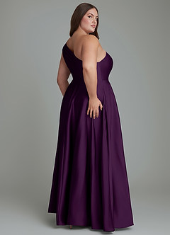 Azazie Melanie Bridesmaid Dresses Grape A-Line Off the Shoulder Stretch Satin Dress image8