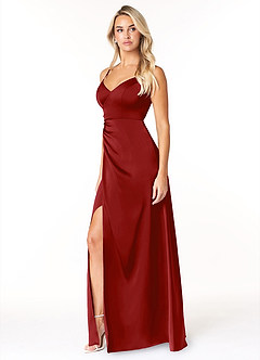 Azazie Marchella Brautjungfernkleider A-Linie Korsett Stretch-Satin Kleid Granatapfelrot image4