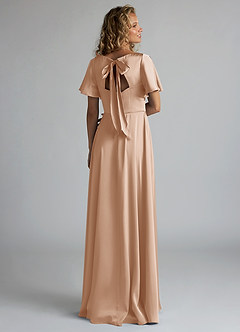 Azazie Kimber Bridesmaid Dresses English Rose A-Line Ruched Stretch Satin Dress image2