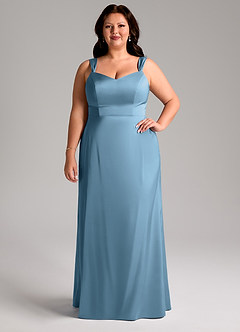 Azazie Denice Bridesmaid Dresses Steel Blue Sheath Pleated Stretch Satin Dress image8