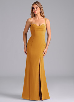 Azazie Wynni Bridesmaid Dresses Butterscotch Mermaid Corset Chiffon Dress image4
