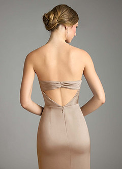 Azazie Leonis Bridesmaid Dresses Taupe Mermaid Pleated Stretch Satin Convertible Dress image7
