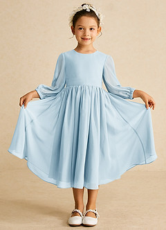 Azazie Lolo Flower Girl Dresses Sky Blue A-Line with Sleeves Chiffon Dress image3