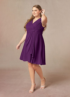Azazie Theron Mother of the Bride Dresses Grape A-Line V-Neck Pleated Chiffon Dress image8