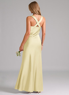 Azazie Kamila Bridesmaid Dresses Lemon Sorbet A-Line Pleated Stretch Satin Dress image2