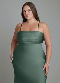 Azazie Saylor Vestidos de damas de honor Vestido Musgo Marino de Satén Elástico de Corte Sirena con Palabra de honor image17