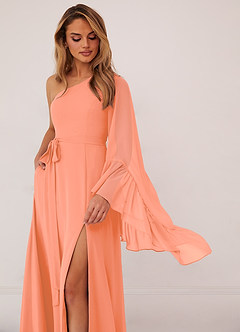 Barbie ♥ Azazie Bridesmaid Dresses Sunset A-Line Long Sleeve Chiffon Dress image5