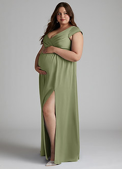 Azazie Allessia vestidos de dama de honor de maternidad Vestido Línea A Plisado Largo hasta el suelo Satén Elástico image8