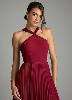 Azazie Afra Essayer des robes à la maison Robe Trapèze en Mousseline de soie Plissée Bourgogne image5