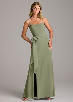 Azazie Tahlia Bridesmaid Dresses Pistachio A-Line with Belt Chiffon Dress image1