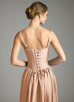 Azazie Evadina Vestidos de damas de honor Vestido de Rosa Inglesa de Satén Elástico de Corte en A con Corsé image6