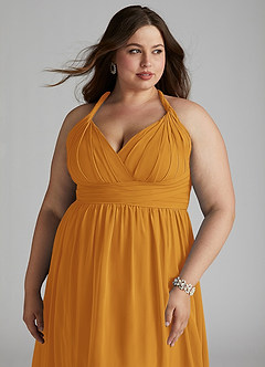 Azazie Ashia Brautjungfernkleider A-Linie Plissee Chiffon Kleid Butterscotch image10