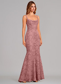 Azazie Aubrey Final Sale Dusty Rose Mermaid Bow Floral Burnout Dress image4