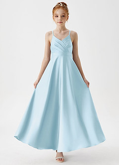 Azazie Avelina Junior A-Linie Plissee Stretch-Satin Kleid Himmelblau image5