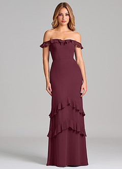 Azazie Marilynn Final Sale Cabernet Mermaid Off the Shoulder Chiffon Dress image3