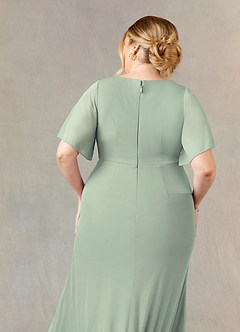 Azazie Selah Final Sale Dusty Sage A-Line V-Neck ruched Mesh Dress image7