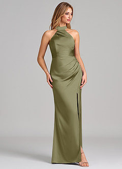 Azazie Karlotta Bridesmaid Dresses Pistachio Sheath Pleated Stretch Satin Dress image5