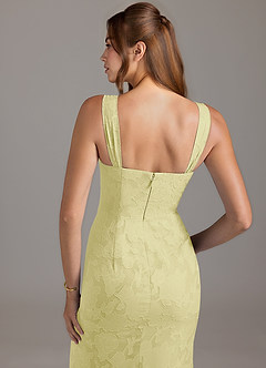 Azazie Denice Bridesmaid Dresses Lemon Sorbet A-Line Pleated Floral Burnout Dress image2