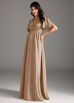 Azazie Verna Maternity Bridesmaid Dresses A-Line Ruched Stretch Satin Floor-Length Dress image4