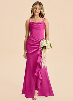 Azazie Rosalia Junior Robe Fourreau en Satin extensible Plissé Fuchsia image1