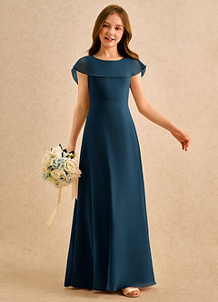 Azazie Kittie Girls Formal Jurken voor bloemenmeisjes A-lijn Jurk van Chiffon Donkere Marine image6