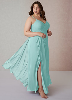 Azazie Emerald Bridesmaid Dresses Aqua A-Line Ruffled Chiffon Dress image9