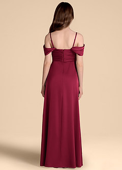 Azazie Kaitlynn Junior A-Linie Schulterfrei Stretch-Satin Kleid Burgunderrot image2