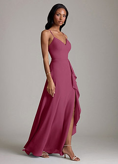 Azazie Naeem Bridesmaid Dresses Mulberry A-Line V-Neck Ruffle Chiffon Dress image4