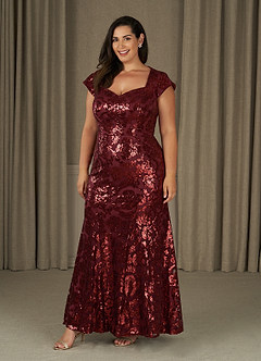 Azazie Korinna Kleider für die Brautmutter Meerjungfrau-Linie Pailletten Kleid Cabernetrot image6
