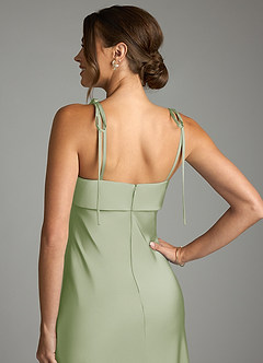 Azazie Ellia Bridesmaid Dresses Dusty Sage Sheath Bow Stretch Satin Dress image6