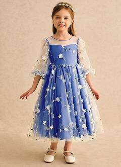 Azazie Elowen Flower Girl Dresses Royal Blue A-Line Sweetheart Neckline Lace Dress image3