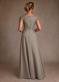 Azazie Christi Mother of the Bride Dresses Taupe A-Line Lace Chiffon Dress image2